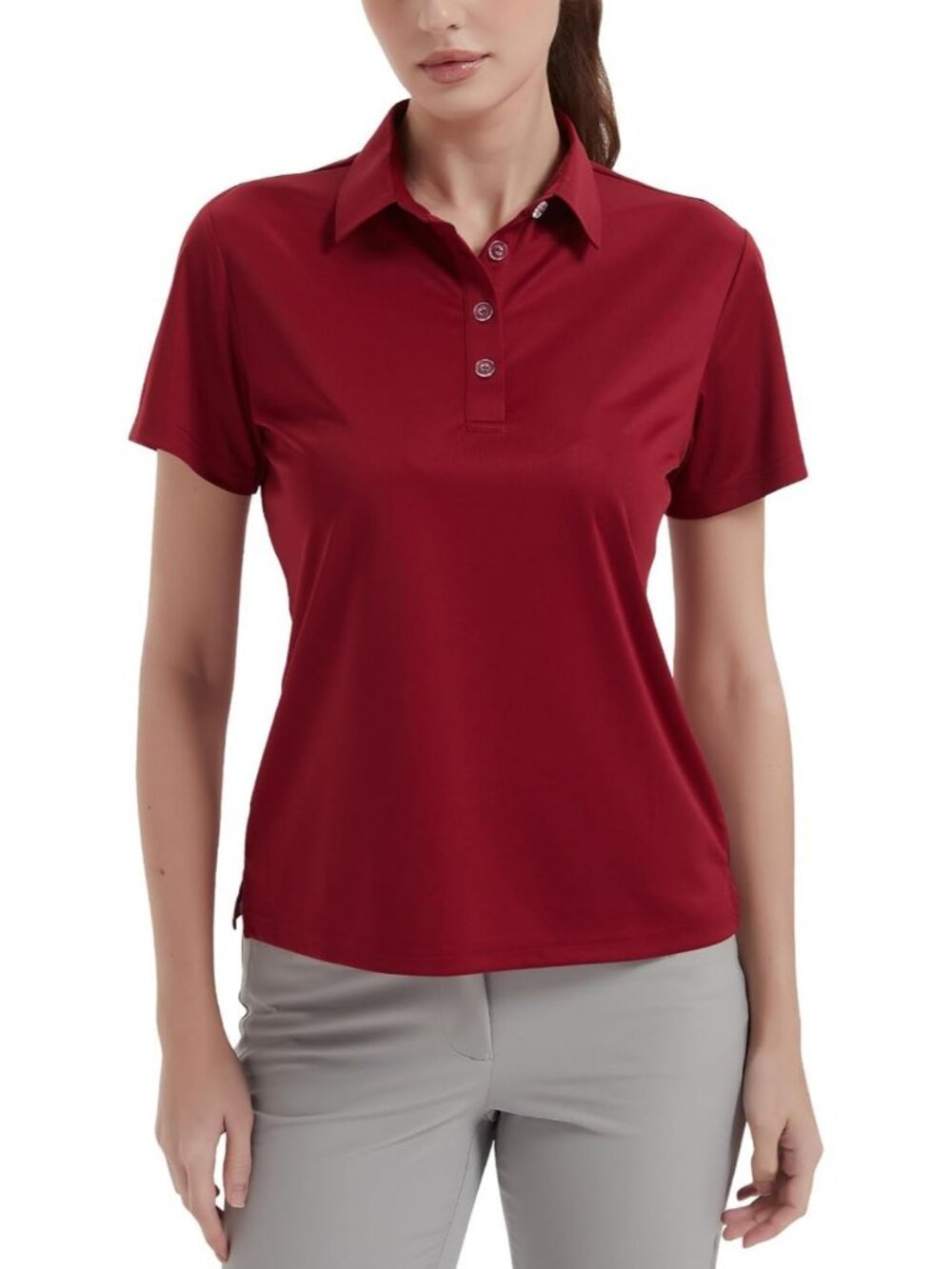 Women's Wine 4 Buttons UPF 50+ Short Sleeve Polo Shirt Collared Quick Dry Tops